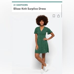 41 Hawthorn Women's Elise Knit Surplice Green Flutter Sleeve Dress Size Small
